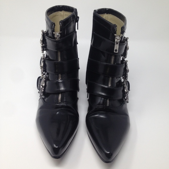 black ankle boots with silver buckles